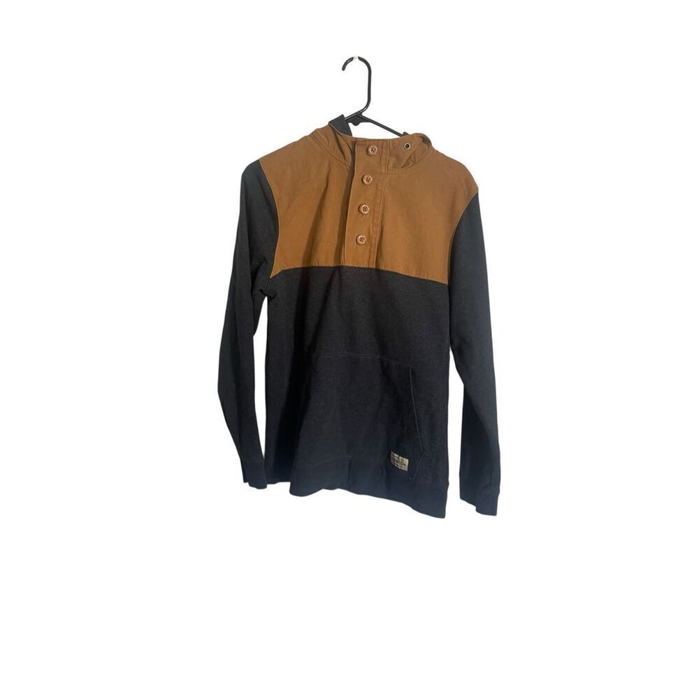 Dravus Mens Gray Brown Colorblock Long Sleeve Henley Pullover Hoodie Size Medium